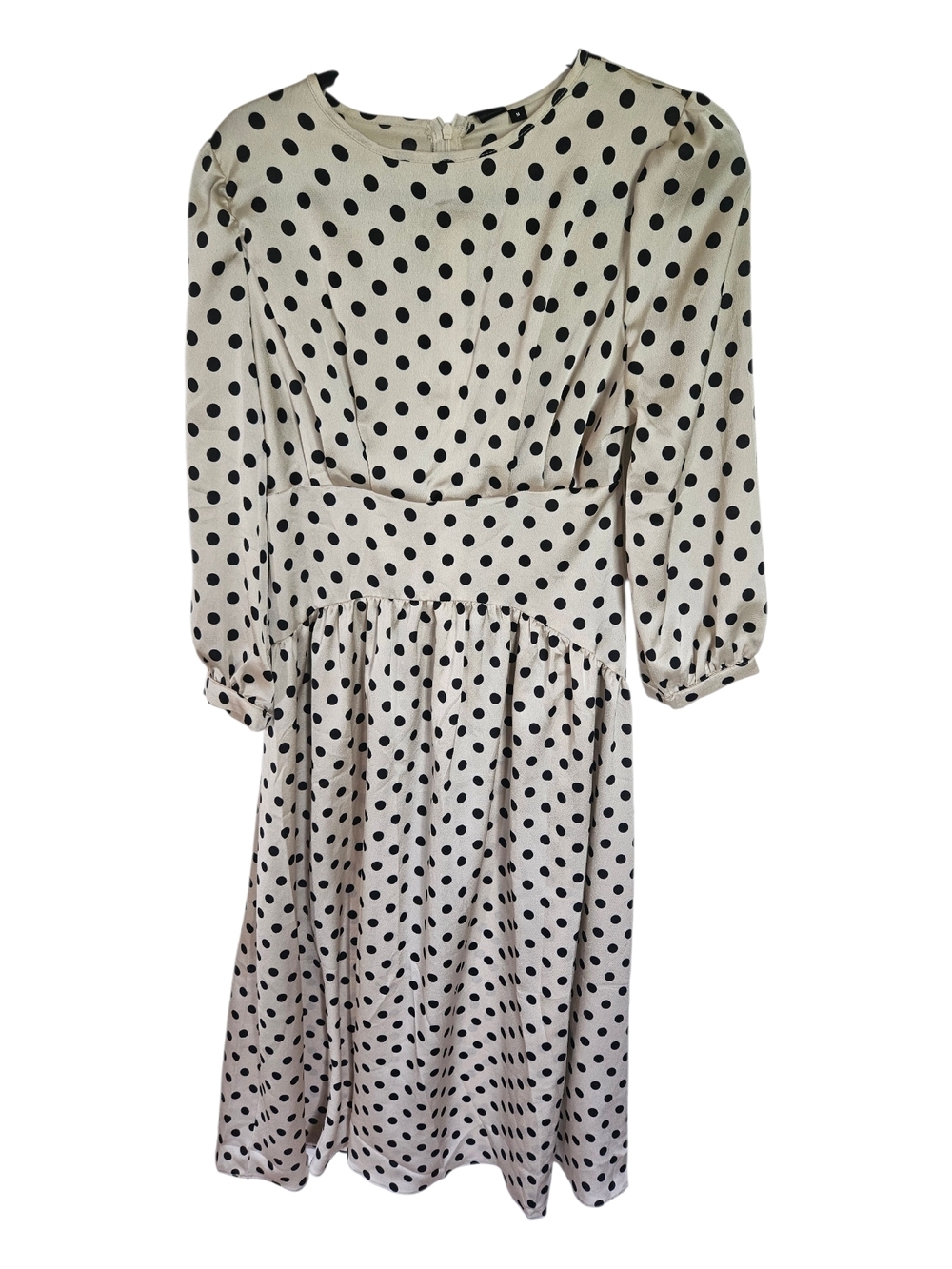 SHEIN Cream Polka Dot Long Sleeve Midi Dress